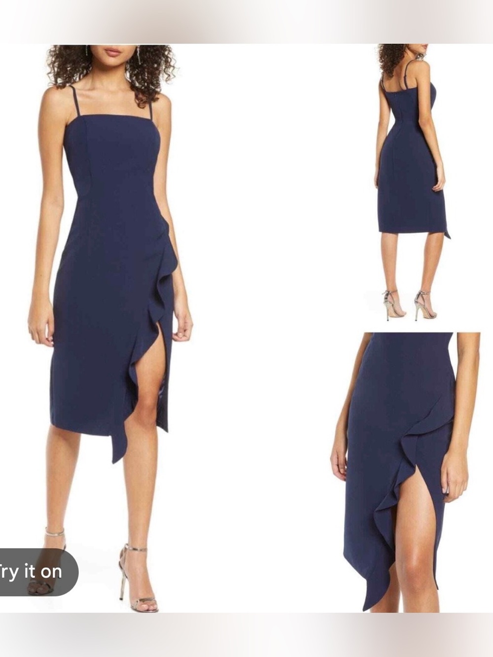 Bardot 'Carmelle' Ruffle Sheath Midi Cocktail Dress Navy
